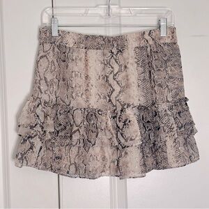 Generation Love Tan Black Metallic Snake Ruffle Tier Mini Skirt M